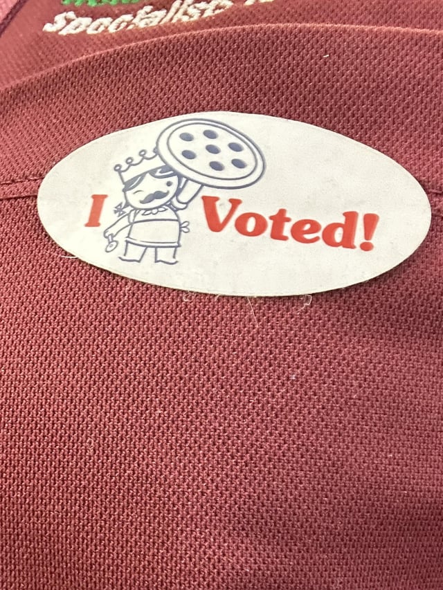 Traded my I Voted sticker to Home Slice for this version and agree price of pizza!