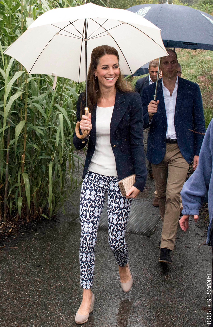 Kate Middleton wearing patterned trousers