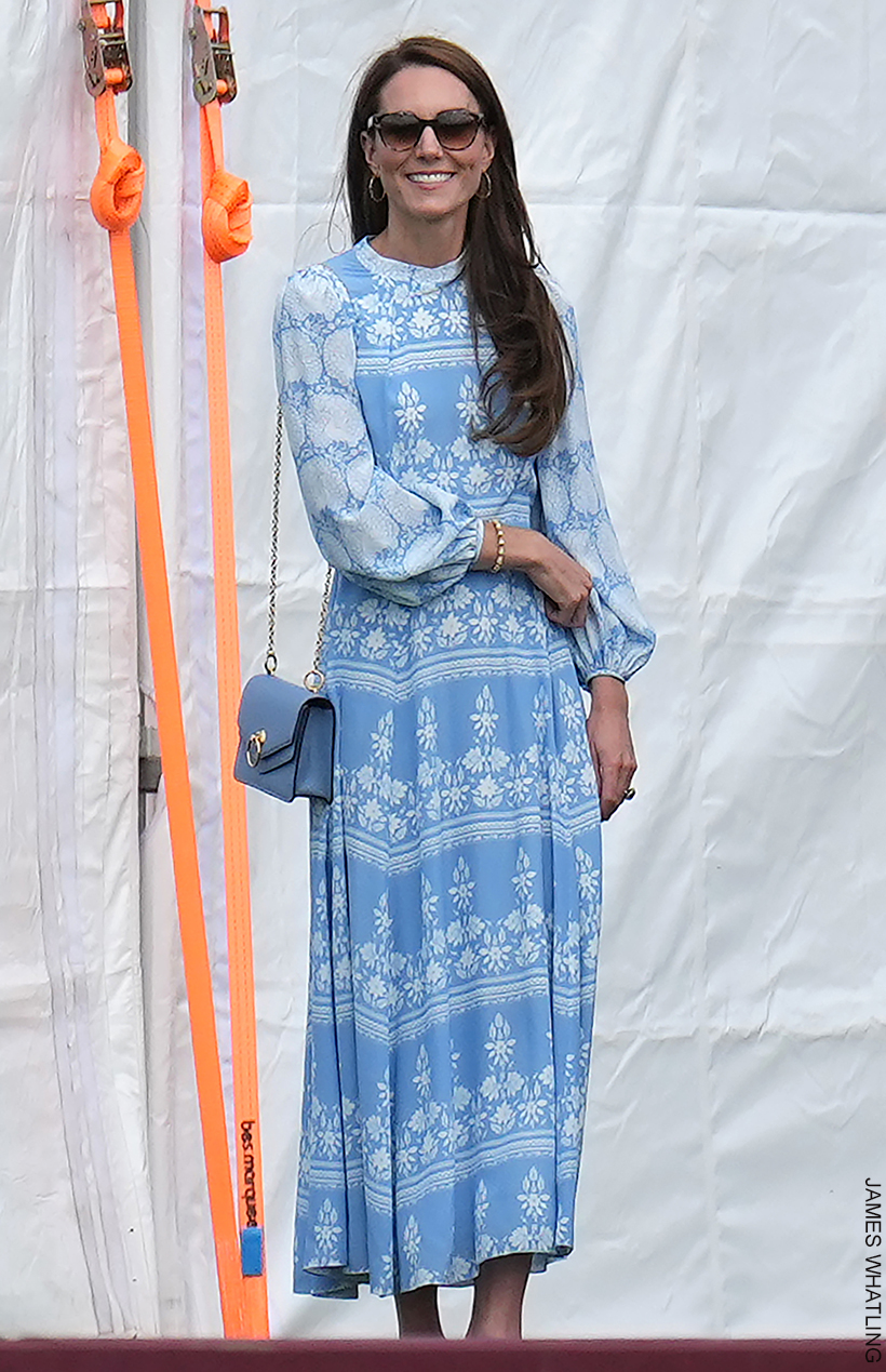 Kate Middleton in a blue Beulah London dress