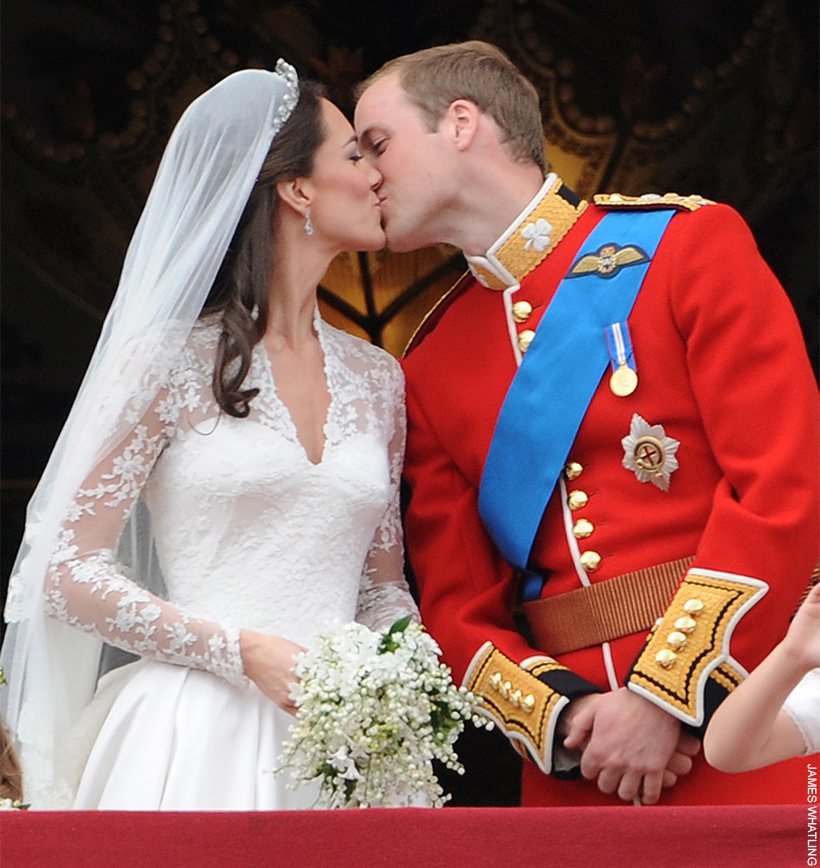 Kate in her white lace dress on her wedding day