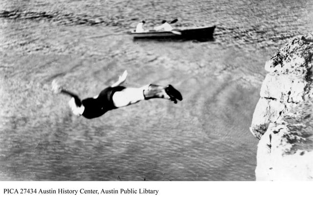 Jennie Rooney Diving off the Big Rock at Deep Eddy - unknown date (~1916)