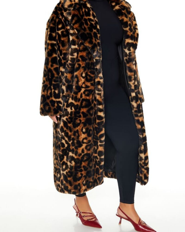 Plus Size Faux Fur Leopard Coat