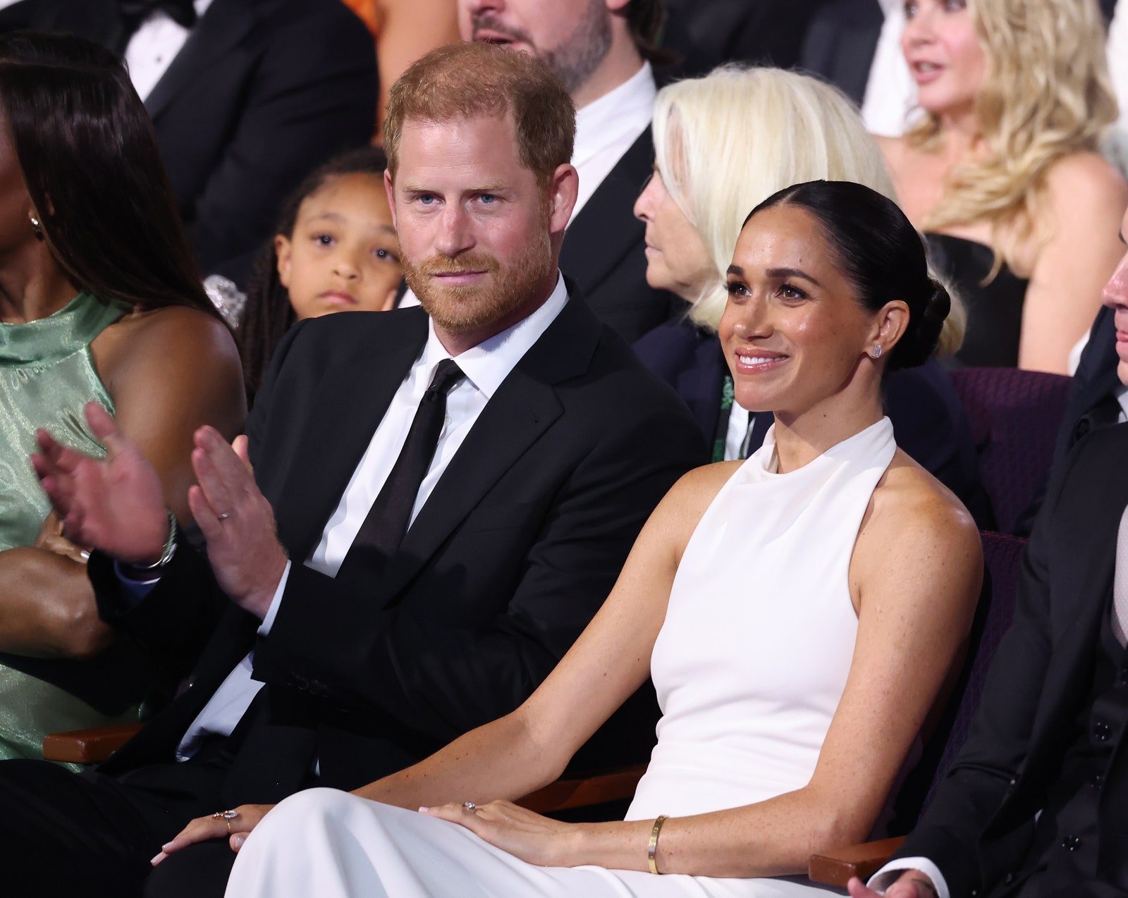 Image may contain Meghan Duchess of Sussex Prince Harry Duke of Sussex Accessories Bracelet Jewelry and Formal Wear