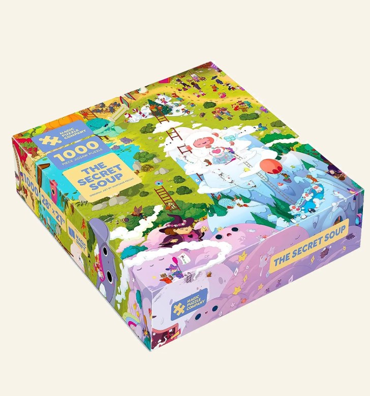 1000 piece cute magic family jigsaw puzzle unique Christmas gift wishlist ideas with a whimsical and colorful cartoon image