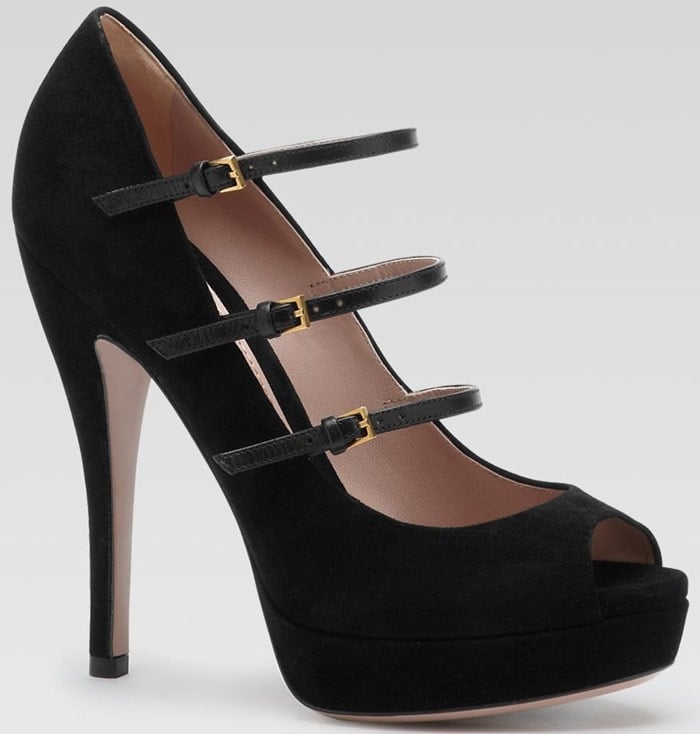 Gucci Suede Black Lisbeth High Heel Platform Pump